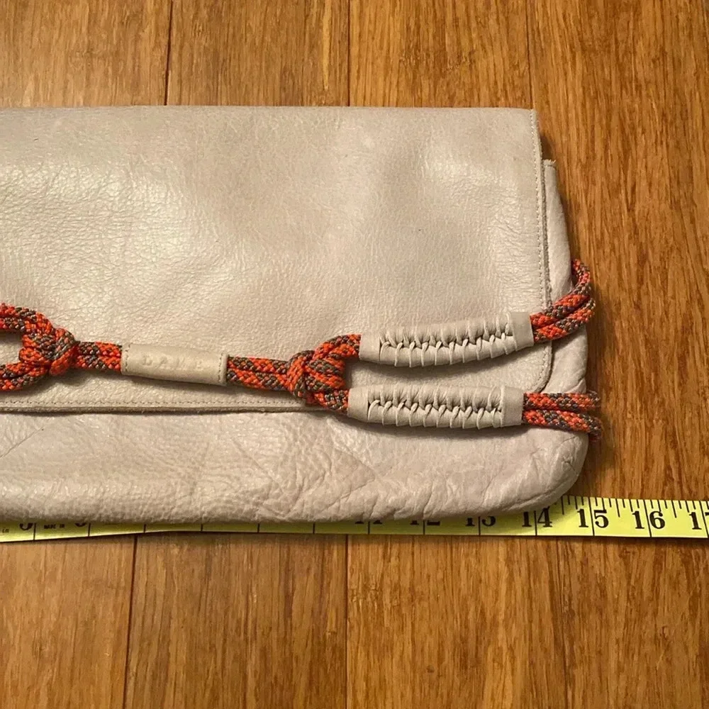 L.A.M.B. By Gwen Stefani gray Leahter clutch -orange rope detail